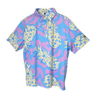 Mens Golf Shirt Moisture Wicking Small Blue Yellow Purple Pineapple Short Sleeve